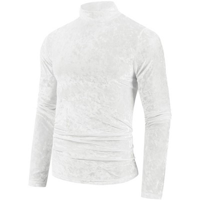 Lars Amadeus Men's Mock Turtleneck Long Sleeves Basic Velvet T-Shirt
