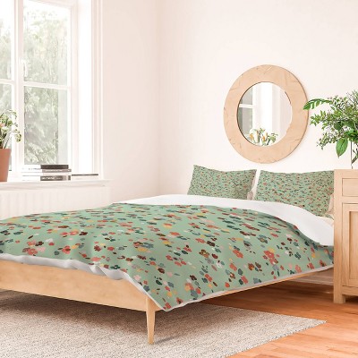 Ditsy Flowers Ninola Design Duvet Cover Set Green/Red - Deny Designs