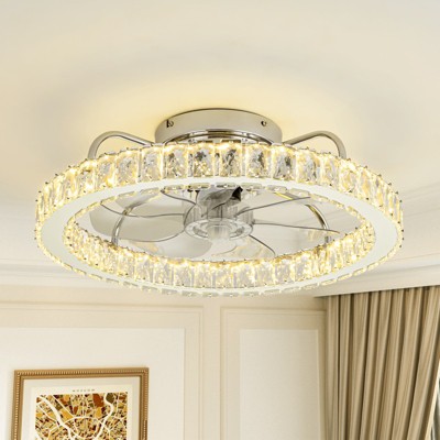 Rennnsan Lorvelyn 19"W Wheel Crystal Classic LED Dimmable Flush Mount Ceiling Fan in Silver