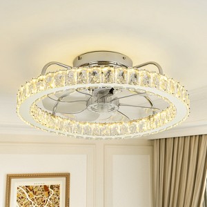 Rennnsan Lorvelyn 19"W Wheel Crystal Classic LED Dimmable Flush Mount Ceiling Fan in Silver - 1 of 4