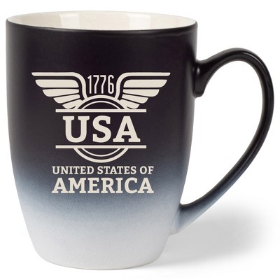 100 North United States of America 10 Ounce Black and White Two Toned Ombre, Comfortably Fits Your Hands, Ceramic Tea Coffee Cup Mug, USA United