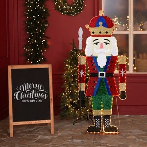 Angel Sar Lighted Nutcracker Yard Decoration, Pre-lit 2D Soldier with 162 Warm White LEDs, Outdoor Indoor Christmas Decor with Stakes - 1 of 4