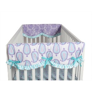 Bacati - Isabella Paisley Aqua/Lilac/Purple set of 2 Crib Rail Guard Covers - 1 of 4