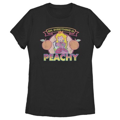 Nintendo Super Mario Princess Peach Everything Peachy Womens Graphic T Shirt, Size: Medium, Black