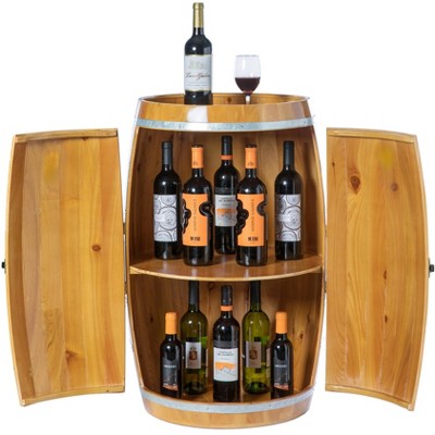 Vintiquewise Wooden Wine Barrel Shaped Wine Holder, Bar Storage Lockable Storage Cabinet