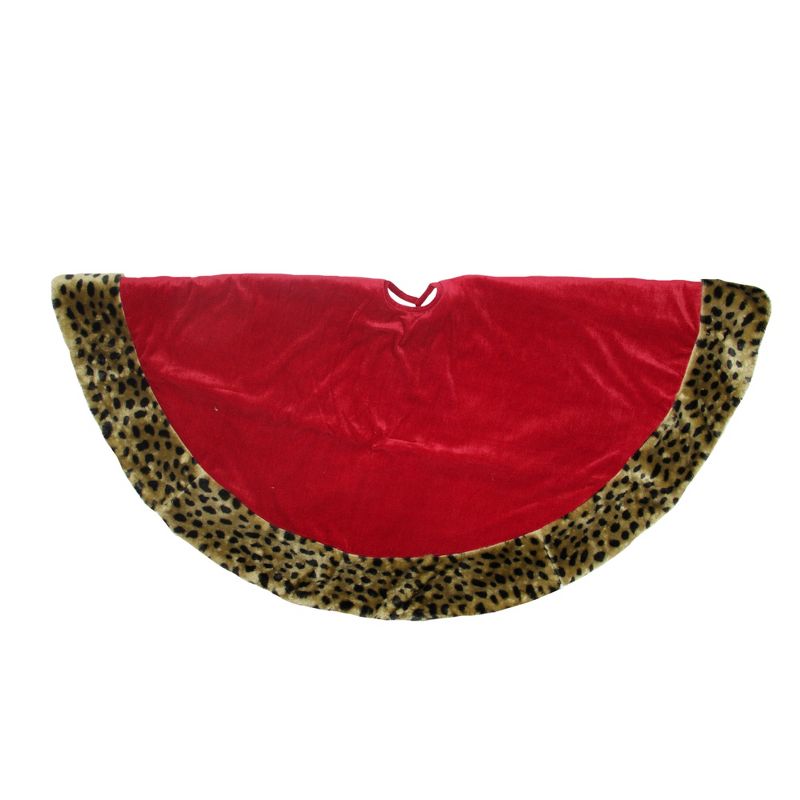 Northlight 48" Red Velveteen with Cheetah Print Border Christmas Tree Skirt, 1 of 3