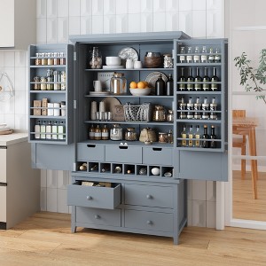 Freestanding Large Kitchen Pantry Storage Cabinet Cupboard with 8 Door Shelves, 3 Adjustable Shelves, 7 Drawers & 8 Wine Racks - ModernLuxe - 1 of 4