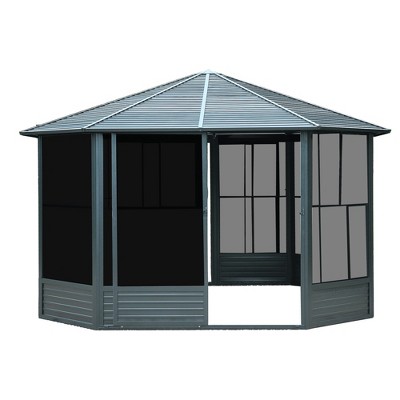 VisioGear Canopies and Gazebos, Patio Grill Canopy with Lockable Sliding Door, Gazebo Sun Room for Outdoors Backyard, Gray, 153.6"*153.6"*108.36"