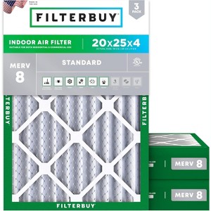 Filterbuy 20x25x4 Air Filter (3-Pack), Pleated MERV 8 Dust Defense Replacement HVAC AC Furnace Filters (Actual Size: 19.50 x 24.50 x 3.63) - 1 of 4