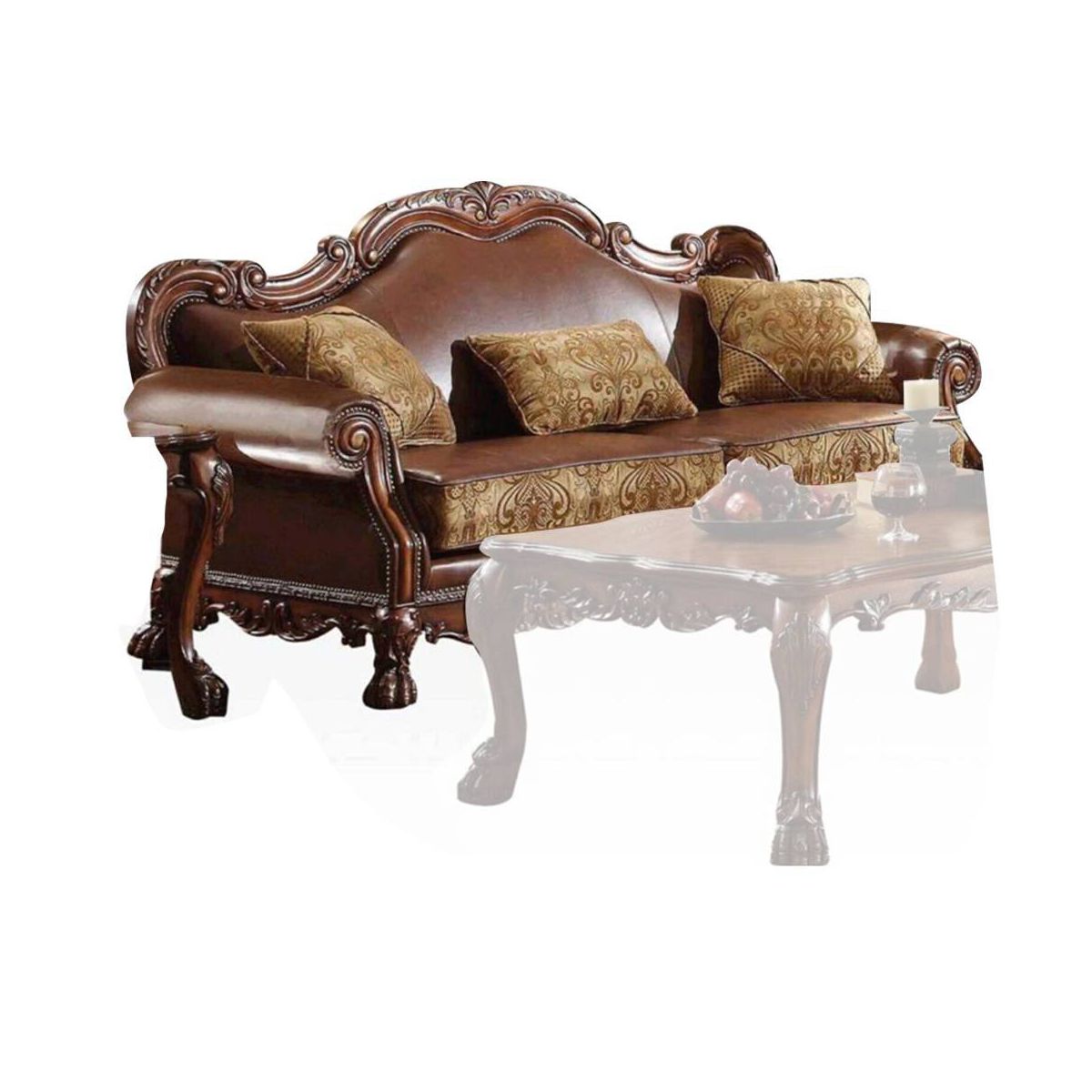 Acme Furniture 89" Dresden Sofa Brown Synthetic Leather/Chenille/Cherry Oak