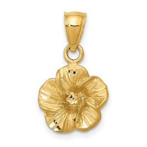Black Bow Jewelry 14k Yellow Gold 3D Satin & Diamond Cut Hibiscus Pendant, 12mm - 1 of 4