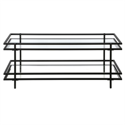 Blackened Bronze Rectangular Metal and Glass Coffee Table