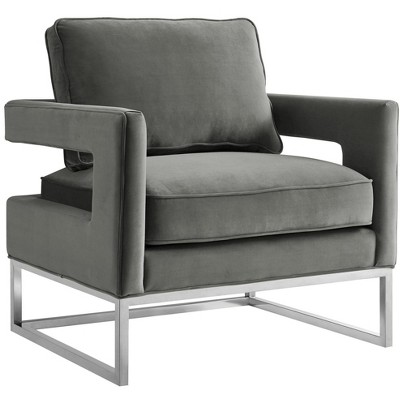TOV Avery Velvet Chair in Grey Upholstery with Silver Base