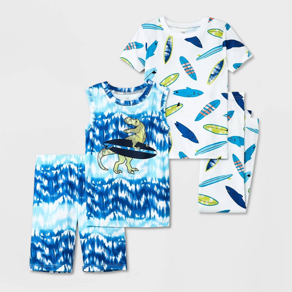 Size 8 Boys' 4pc Dino-Surf Pajama Set - Just One You made by carter's Blue/White 