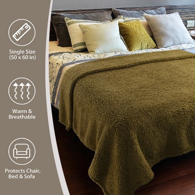 Green Sherpa Fleece Reversible Boys' Throw Blanket, 50"x60"
