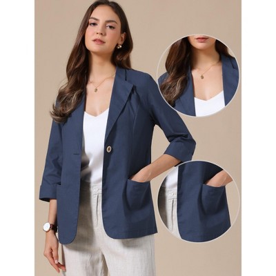 Женские пиджаки INSPIRE CHIC Women's Lapel Collar Summer 3/4 Sleeve Lightweight Business Back Slit Suit Blazer Large Navy Blue — фото 2