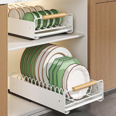 Pull Out Cabinet Organizer Dish Drying Rack, Adhesive Slide Out Drawer Shelf for Kitchen, Pantry, Bathroom, Cabinet Organization