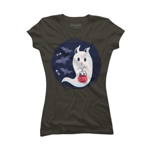 Junior's Design By Humans halloween ghost cat By ArtStyleAlice T-Shirt - 1 of 2