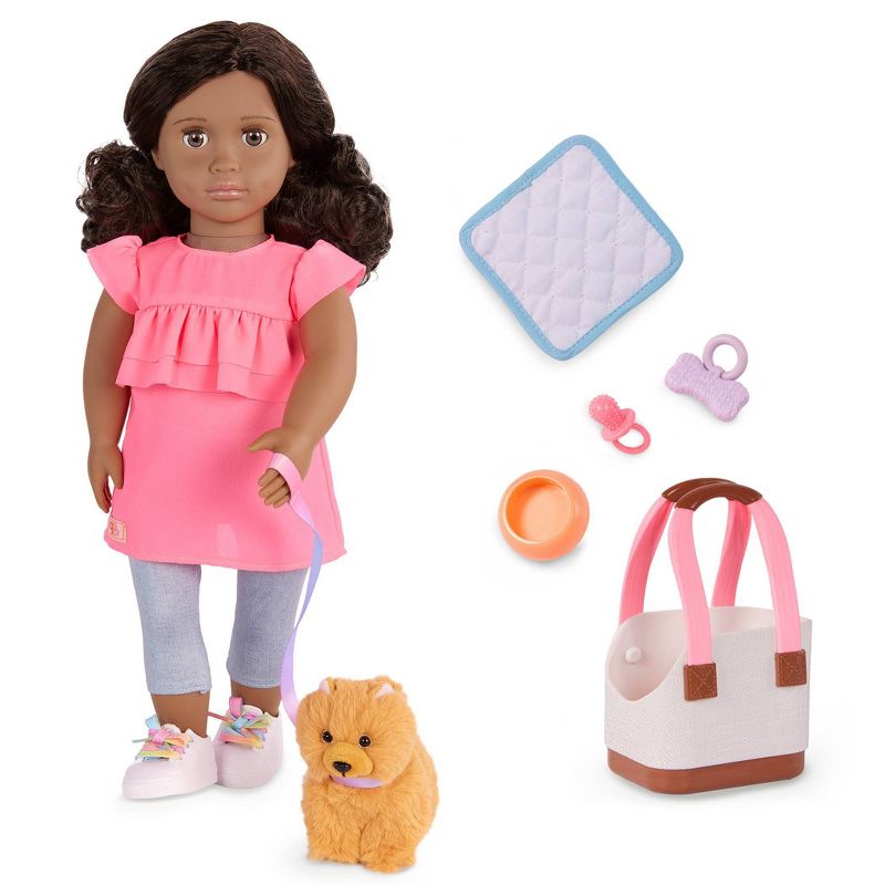 Our Generation Ayanna &#38; Goldie 18&#39;&#39; Doll &#38; Pet Dog Plush Carrier Accessories Set, 1 of 7