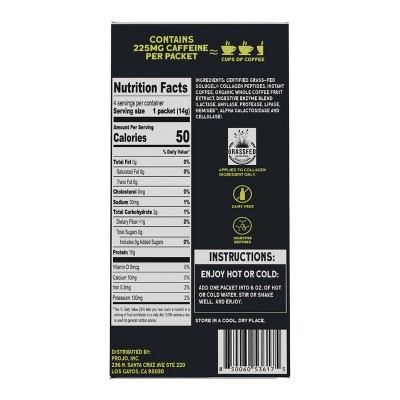 Projo Power Coffee with Collagen Bold Black Medium Roast Medium Dark Roast Instant Coffee - 1.98oz/4ct