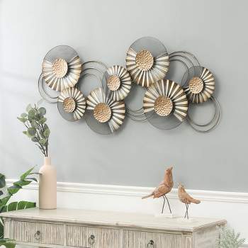 LuxenHome 47" W Distressed Metal Modern Flower Wall Decor Gray