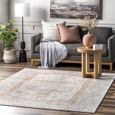 Elegant Vintage Floral Gray 9' x 12' Synthetic Area Rug