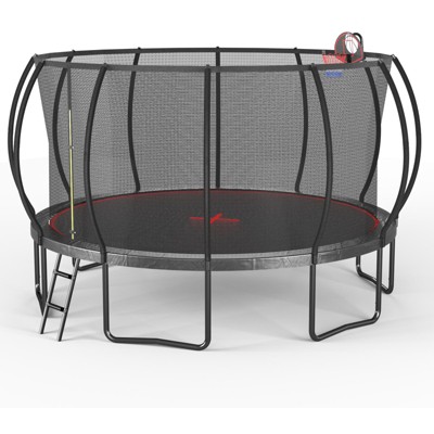 HFYee 8/12/14FT Starter Trampoline Kit Soft Basketball Board & Inflator for Ages 4+ Blue Safety Net