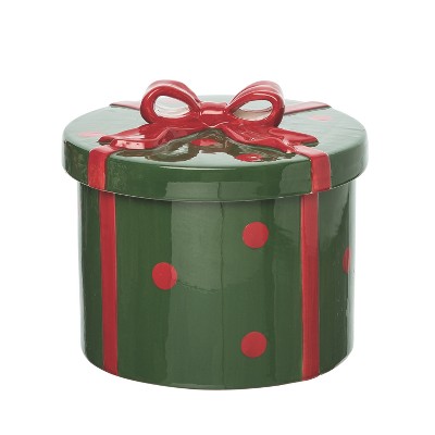 Transpac Ceramic 6.75 in. Multicolor Christmas Dotted Round Present Cookie Jar