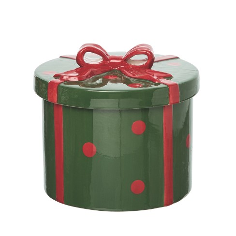 Transpac Ceramic 6.75 in. Multicolor Christmas Dotted Round Present Cookie Jar - image 1 of 1