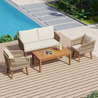 Whisen 4-Piece Patio Conversation Set, Outdoor Conversation Group with Cushions