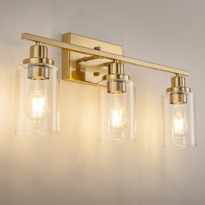 YANSUN 24 in. 3-Light Industrial Gold Vanity Light Fixtures for Bathroom with Clear Glass Shades - 1 of 1