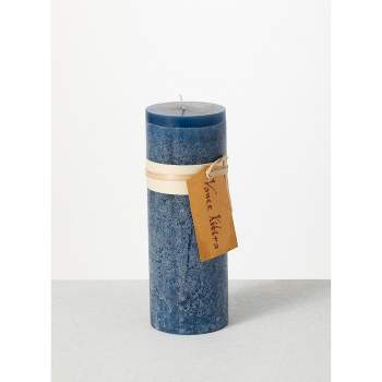 Vance Kitira 9" English Blue Timber Pillar Candle ,Scentless, Clean-Burning, Environmental Friendly