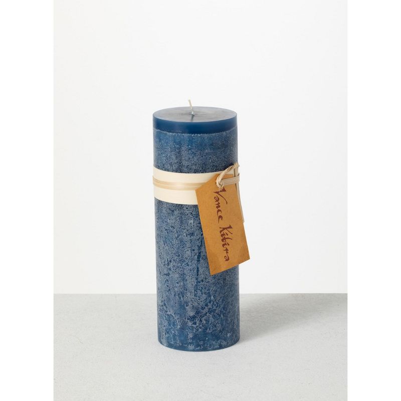 Vance Kitira 9" English Blue Timber Pillar Candle ,Scentless, Clean-Burning, Environmental Friendly, 1 of 3