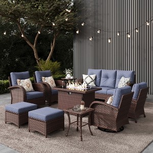 LayinSun Outdoor Patio Furniture Set, Brown Rattan Wicker Sectional Swivel Rocker Chairs Sets - 1 of 4