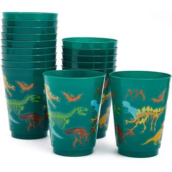 Blue Panda 16 Pack Plastic Dinosaur Cups, Dino Party Favors for Birthday Party Supplies, Green, 16 oz