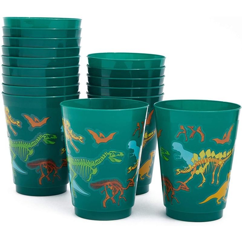Blue Panda 16 Pack Plastic Dinosaur Cups, Dino Party Favors for Birthday Party Supplies, Green, 16 oz, 1 of 8