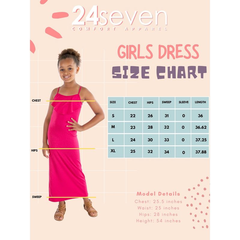24seven Comfort Apparel Girls Ruffle Spaghetti Strap Maxi Dress, 4 of 5