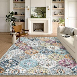Vintage Washable Door Mat Small Farmhouse Floral Accent Rugs with Non-Slip Backing, Stain-Resistant Oriental Indoor Carpet - 1 of 4