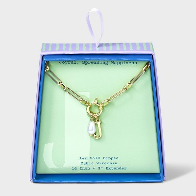 14K Gold Dipped Pearl Charm on Chain Initial Necklace - A New Day Gold