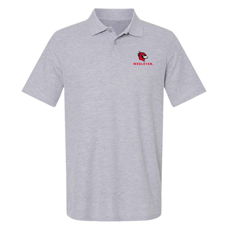 Men's Wesleyan University Primary Mark Cotton Polo Short Sleeve T-Shirt, Athletic Heather, Small