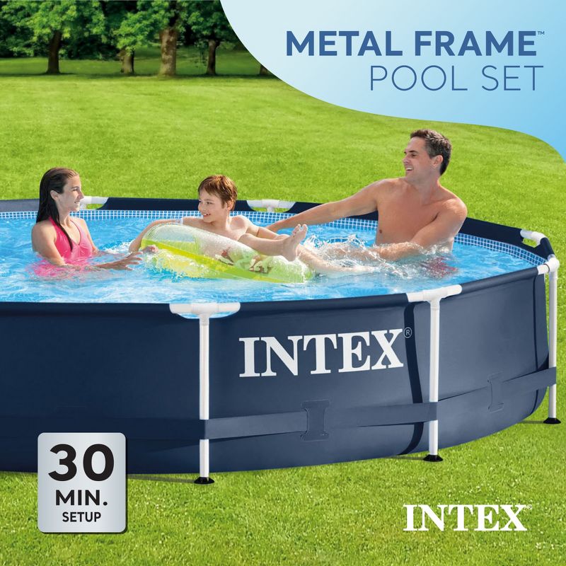 Intex Metal Frame 12 Foot x 30 Inch Round Above Ground Outdoor Backyard Swimming Pool with 530 GPH Filter Cartridge Pump, Navy, 4 of 9