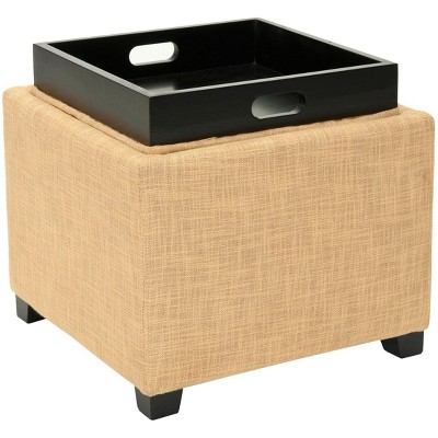 Harrison Gold Upholstered Ottoman with Reversible Tray