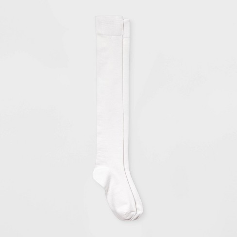 Women's White Solid Over The Knee Socks