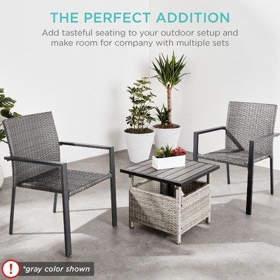 Set of 2 Light Brown Wicker and Steel Stackable Outdoor Dining Chairs
