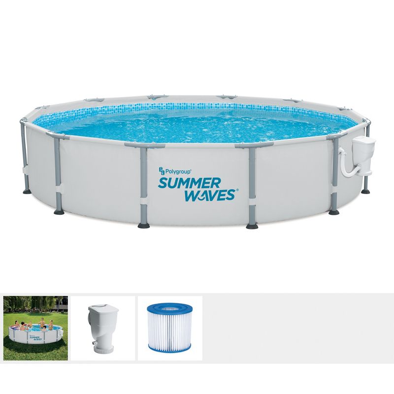Summer Waves Elite 12 Foot x 30 Inch Metal Frame Outdoor Backyard Above Ground Swimming Pool Set with Filter Pump, Type D Cartridge, and Repair Patch, 2 of 7