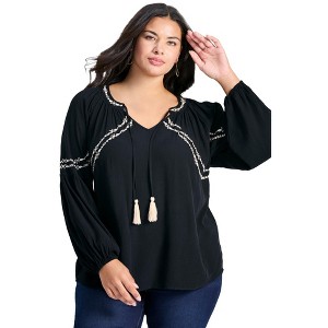 Avenue Women's Plus Size Isabelle Emb 3/4 Slv Top - 1 of 4