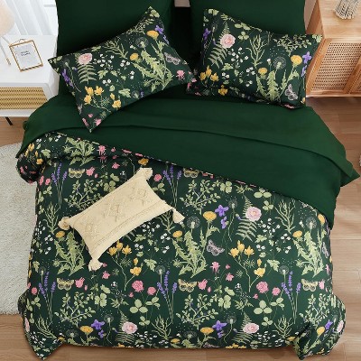 Der Rose BALHAM TRADE-Queen Size Comforter Set 7 Piece Dark Green Floral Lightweight All Season Bedding Dark Green-Queen 90"x90" — фото 4