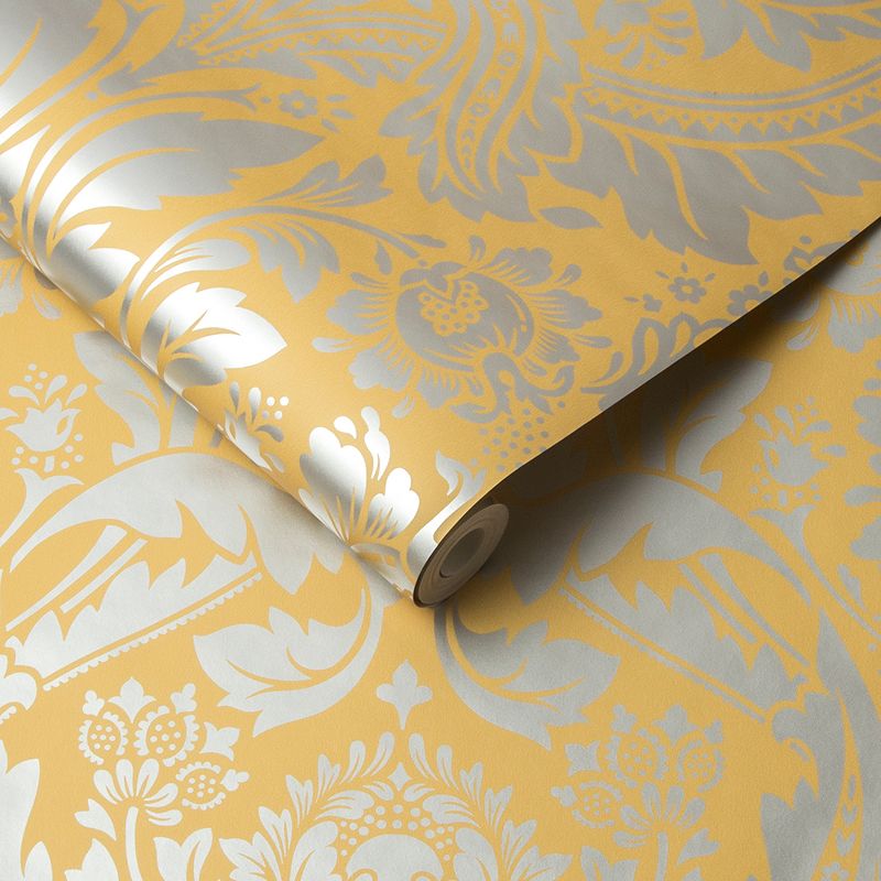 Desire Saffron Yellow and Silver Damask Paste the Wall Wallpaper, 3 of 5