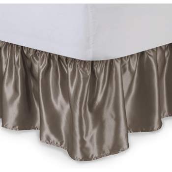 SHOPBEDDING Satin Ruffled Bed Skirt with Platform, Full XL, Pewter, 18" Drop Bedskirt - Wrinkle Free and Fade Resistant