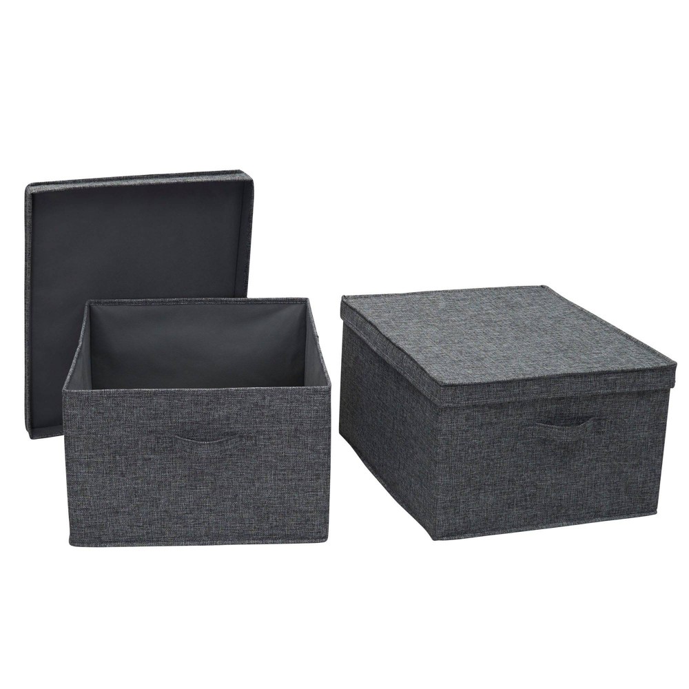 Photos - Clothes Drawer Organiser Household Essentials Set of 2 Jumbo Storage Boxes with Lids Graphite Linen
